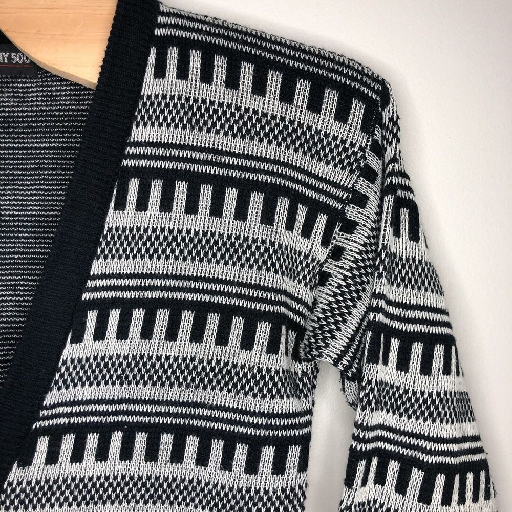 Botany 500 Men's Large Black Abstract Four Button Long Sleeve Cardigan Sweater